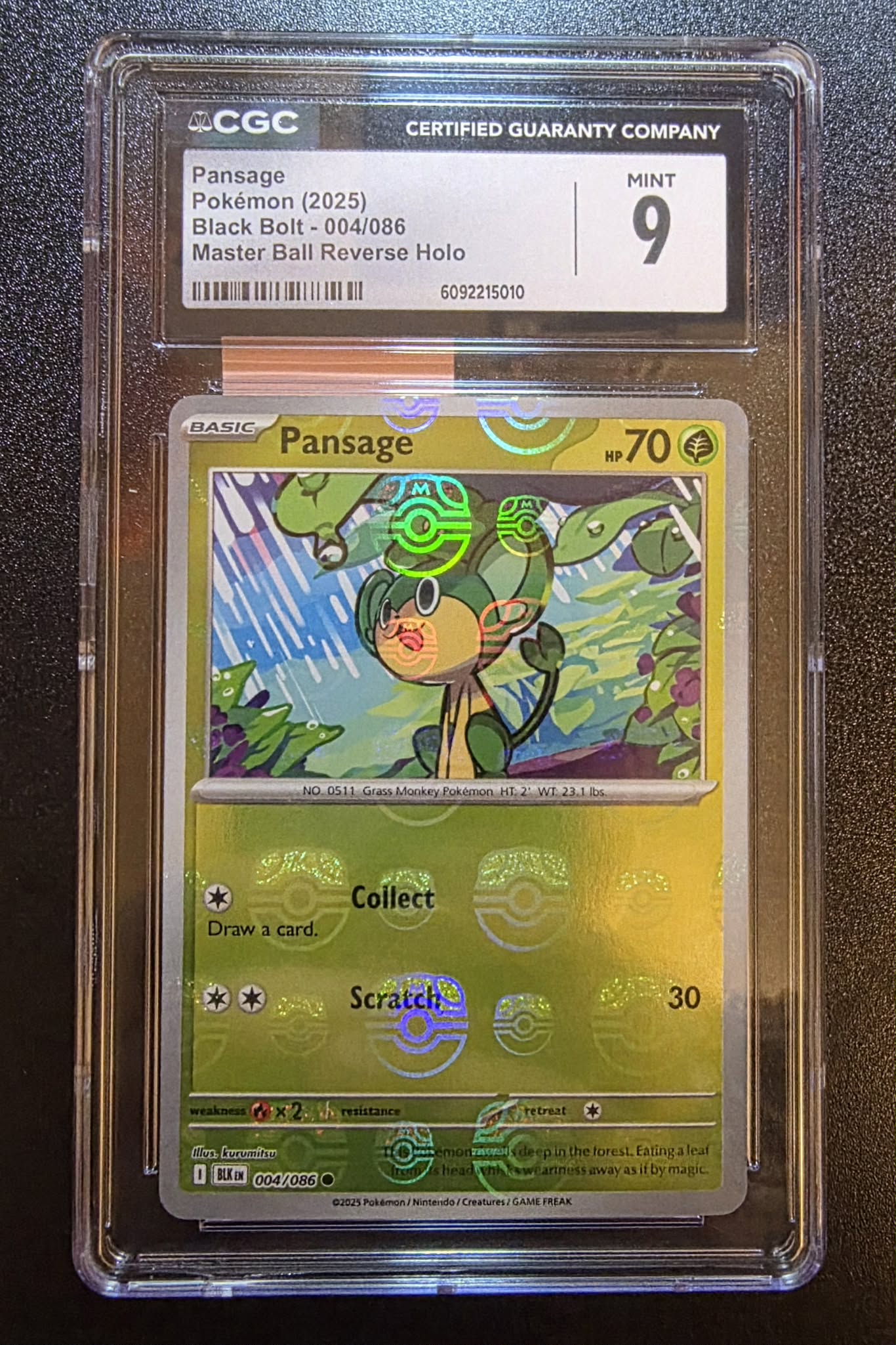 Pansage, Black Bolt, Master Ball Reverse Holo 004/086